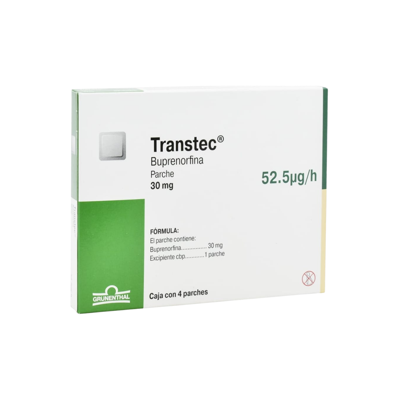 Transtec Buprenorfina parche 30 mg (52.5 µg/h) C/ 4 parches 25% de descuento